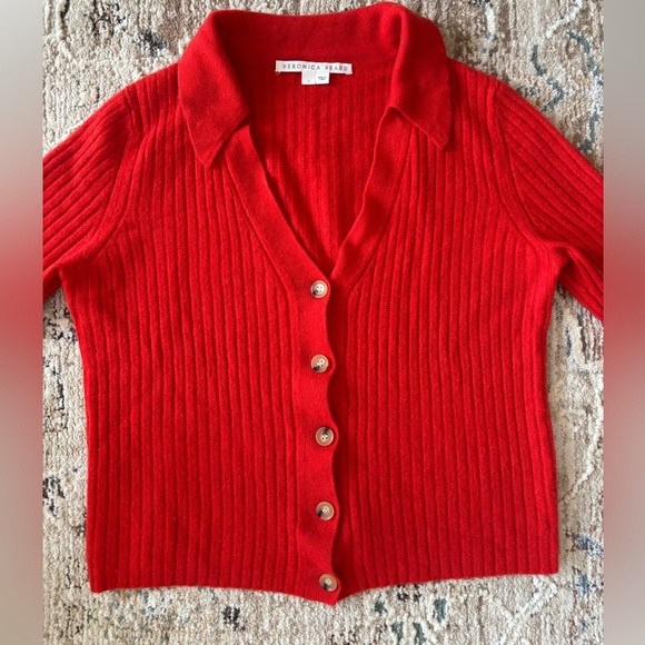 Veronica Beard‎ Lazana Cardigan Womens Size Large Orange Cashmere Preppy Luxury - Picture 4 of 7